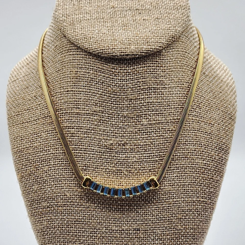Vintage Christian Dior Gold Plated With Blue Crystal Choker Necklace - Picture 1 of 7